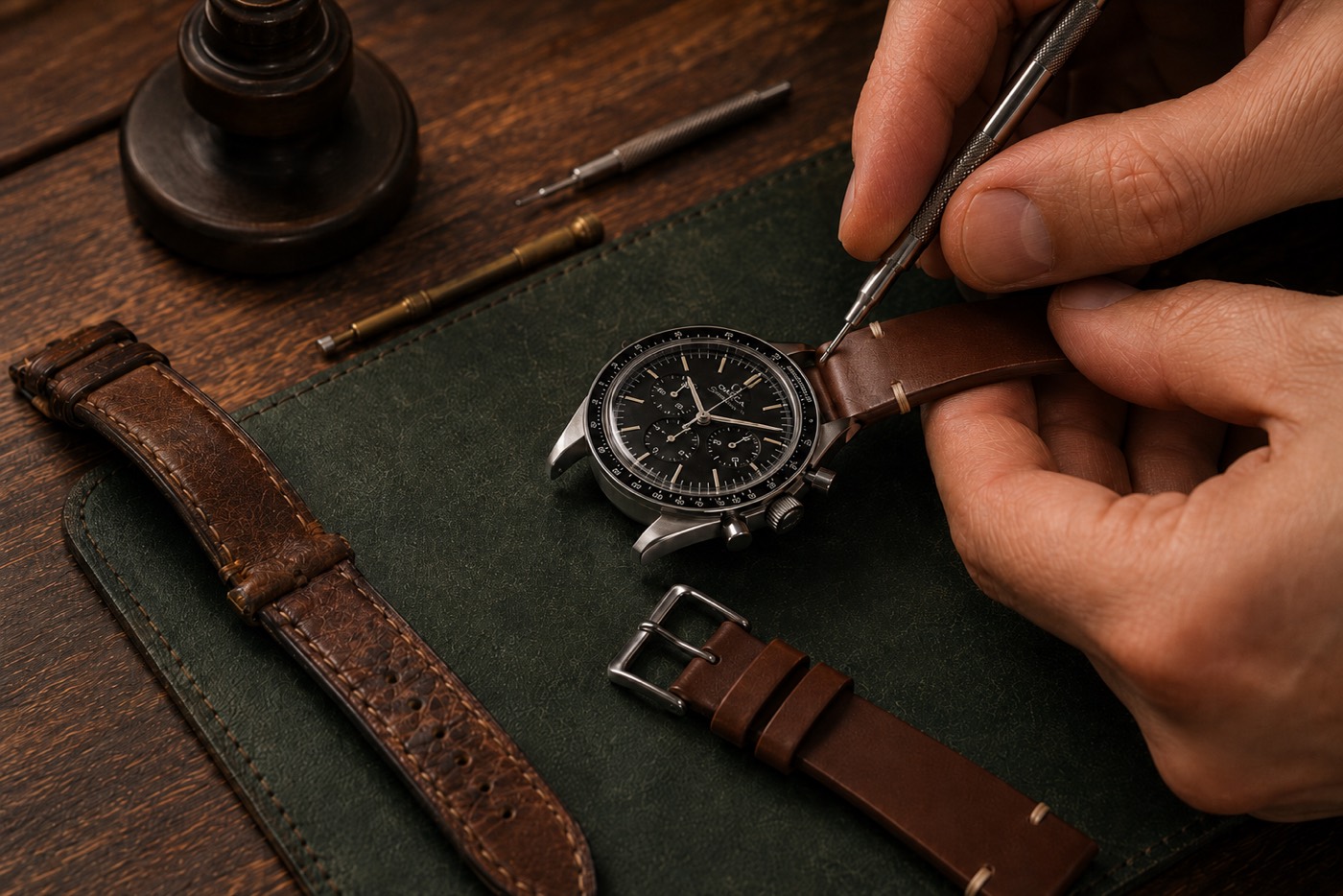 Fitting a new leather strap with a spring-bar tool